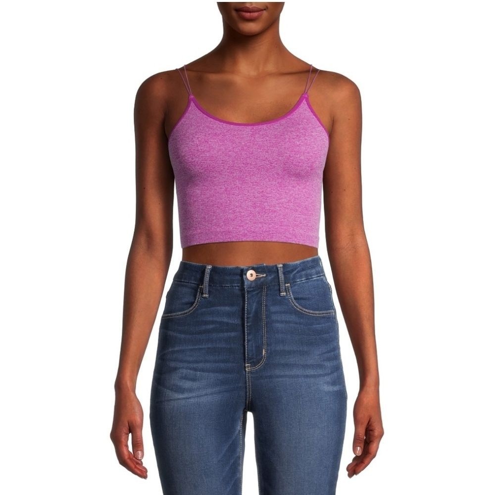 #E Purple Seamless Cami Bra Medium Rib Cropped Workout Top